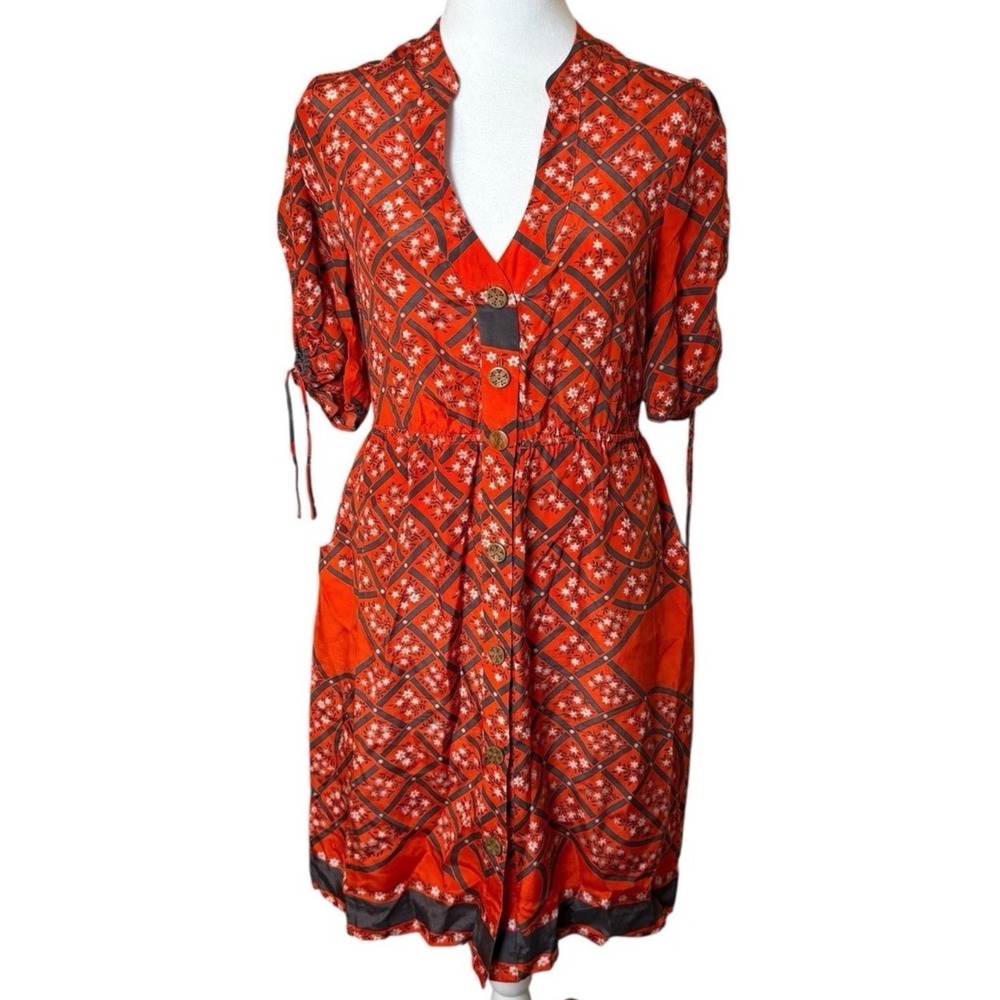 Moulinette Soeurs Anthropologie Orange Floral Silk Button Front Mini Size 2